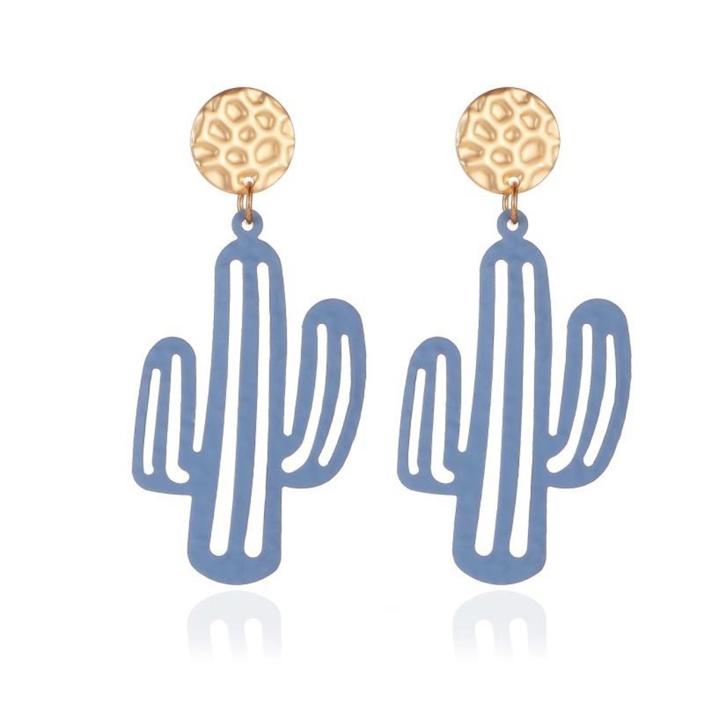 NWT Gold & Denim Blue Cactus Earrings - Picture 1 of 2